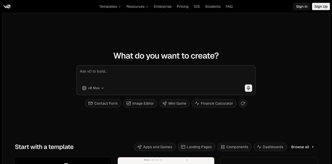 v0 by Vercel screenshot 1